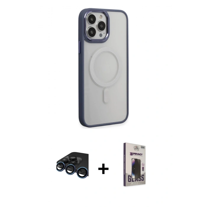 MARSİLYAN™- iPhone 15 Pro Max Kılıf Yankı Işık Özel Seri - Siyah Bilvis Hayalet Cam Ekran Koruyucu + Raze Metal Kamera Lens - LT
