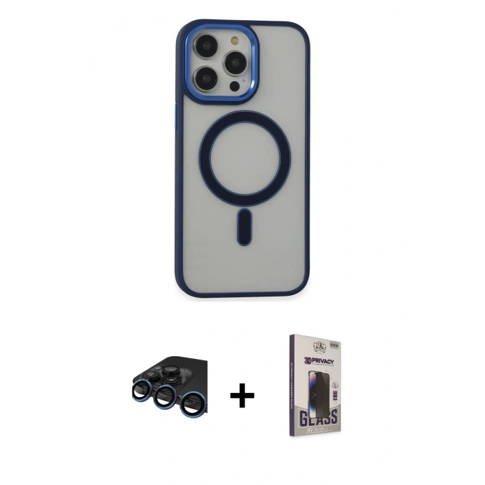 MARSİLYAN™- iPhone 15 Pro Max Kılıf Yankı Işık Özel Seri - Siyah Bilvis Hayalet Cam Ekran Koruyucu + Raze Metal Kamera Lens - LT