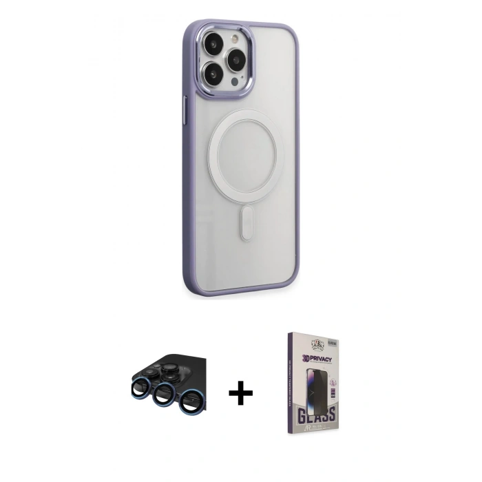 MARSİLYAN™- iPhone 15 Pro Max Kılıf Yankı Işık Özel Seri - Siyah Bilvis Hayalet Cam Ekran Koruyucu + Raze Metal Kamera Lens - LT
