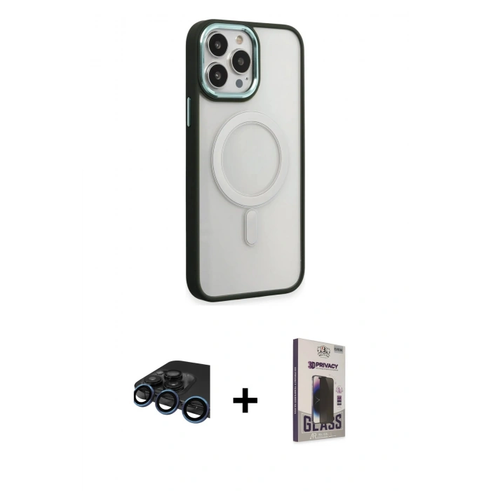 MARSİLYAN™- iPhone 15 Pro Max Kılıf Yankı Işık Özel Seri - Siyah Bilvis Hayalet Cam Ekran Koruyucu + Raze Metal Kamera Lens - LT