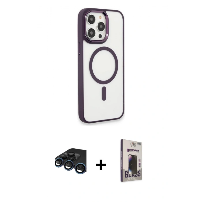MARSİLYAN™- iPhone 15 Pro Max Kılıf Yankı Işık Özel Seri - Siyah Bilvis Hayalet Cam Ekran Koruyucu + Raze Metal Kamera Lens - LT
