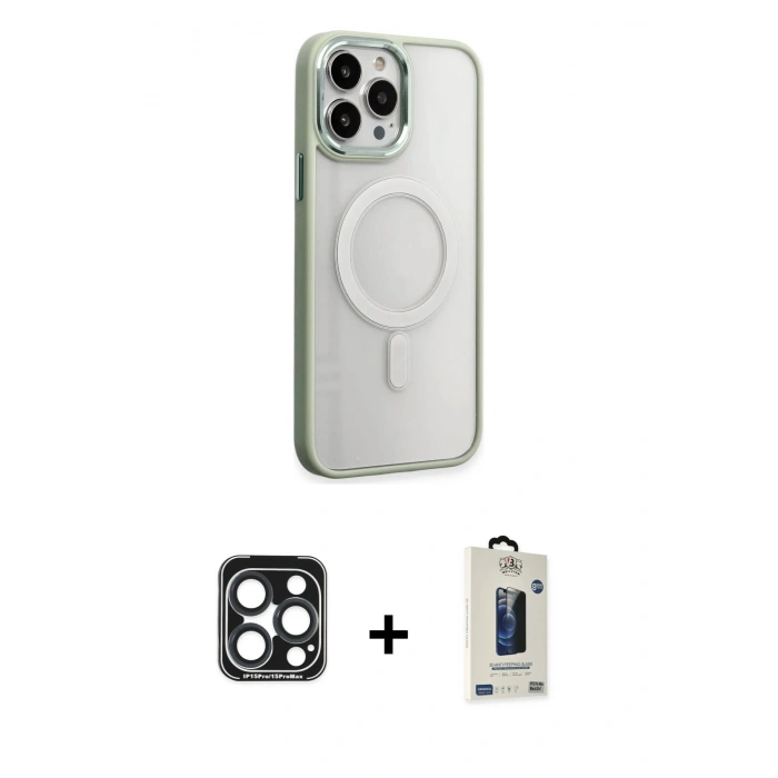 MARSİLYAN™- iPhone 15 Pro Max Kılıf Yankı Işık Özel Seri - Siyah Bilvis Hayalet Cam Ekran Koruyucu + PVD Metal Kamera Lens - LT