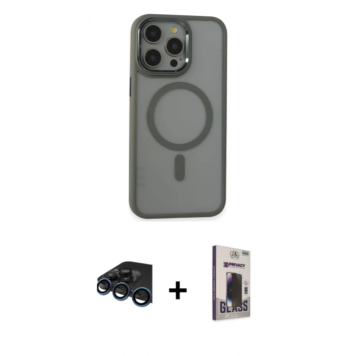 MARSİLYAN™- iPhone 15 Pro Max Kılıf Yankı Işık Özel Seri - Siyah Bilvis Hayalet Cam Ekran Koruyucu + Raze Metal Kamera Lens - LT