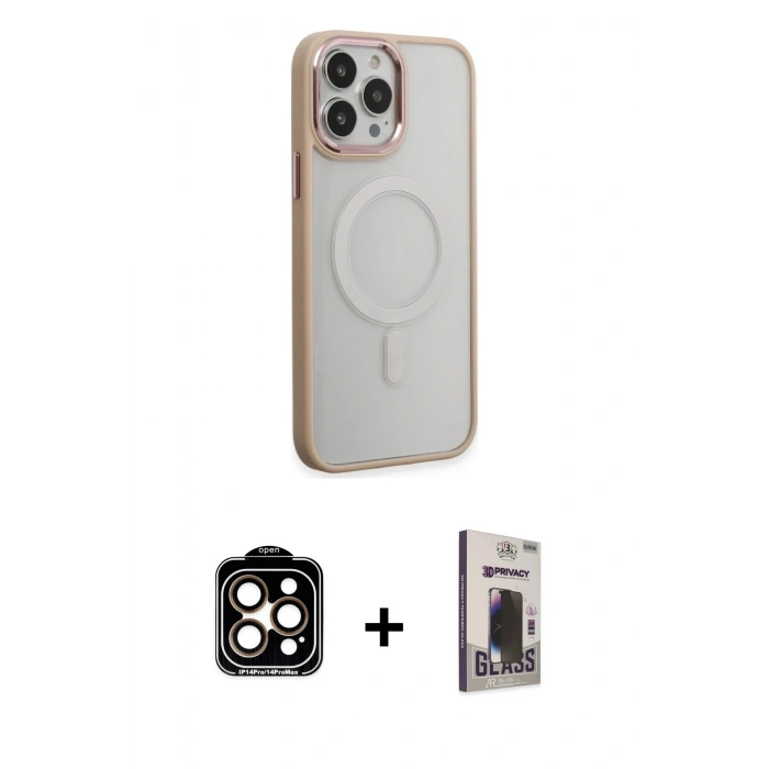 MARSİLYAN™- iPhone 15 Pro Max Kılıf Yankı Işık Özel Seri - Siyah Bilvis Hayalet Cam Ekran Koruyucu + PVD Metal Kamera Lens - TU