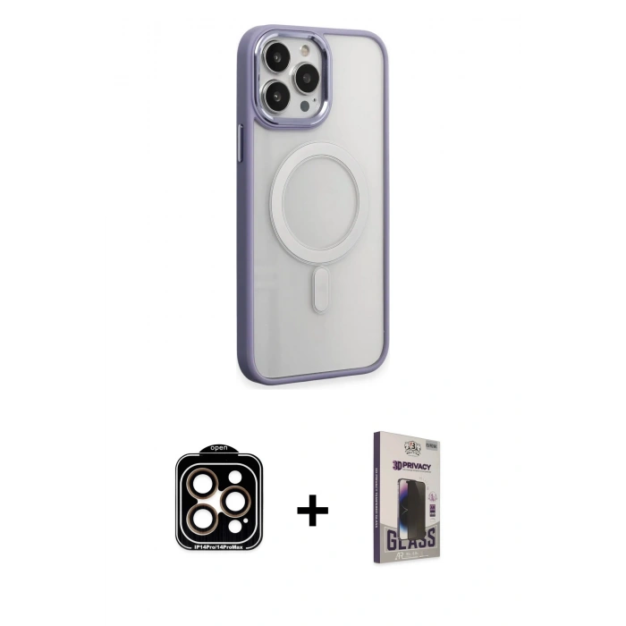 MARSİLYAN™- iPhone 15 Pro Max Kılıf Yankı Işık Özel Seri - Siyah Bilvis Hayalet Cam Ekran Koruyucu + PVD Metal Kamera Lens - TU