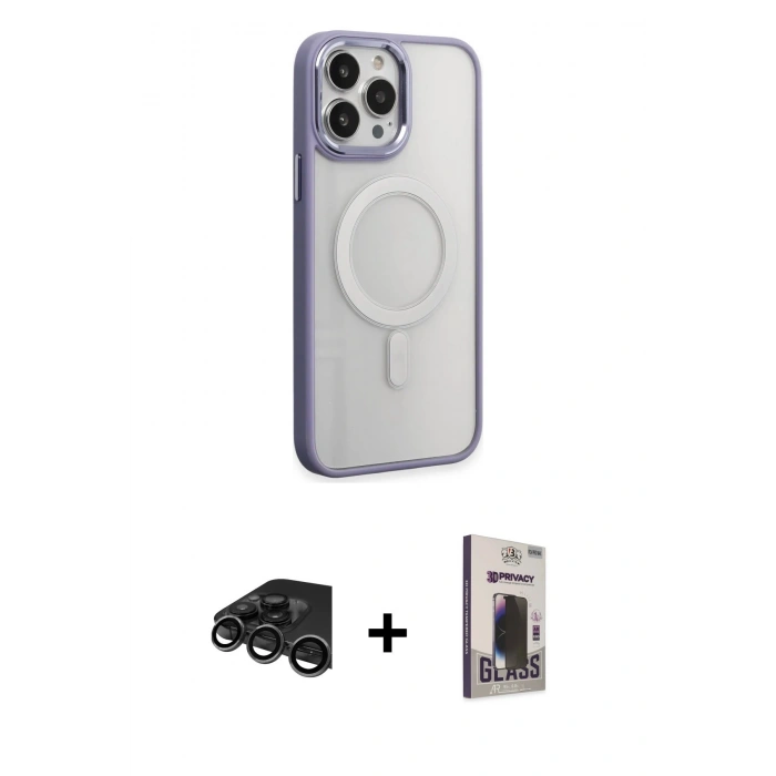 MARSİLYAN™- iPhone 15 Pro Max Kılıf Yankı Işık Özel Seri - Siyah Bilvis Hayalet Cam Ekran Koruyucu + Raze Metal Kamera Lens - TMGI
