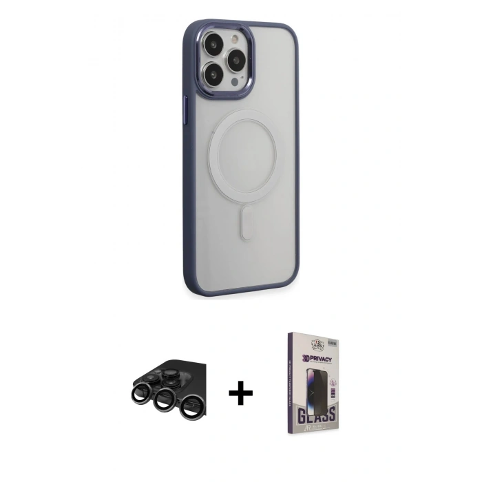 MARSİLYAN™- iPhone 15 Pro Max Kılıf Yankı Işık Özel Seri - Siyah Bilvis Hayalet Cam Ekran Koruyucu + Raze Metal Kamera Lens - TMGI