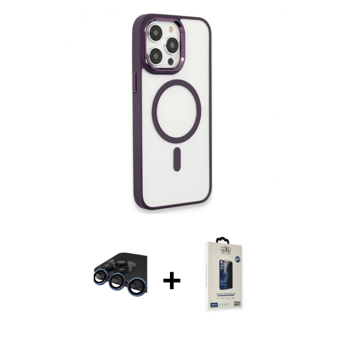 MARSİLYAN™- iPhone 15 Pro Max Kılıf Yankı Işık Özel Seri - Siyah Bilvis Hayalet Cam Ekran Koruyucu + Raze Metal Kamera Lens - LT