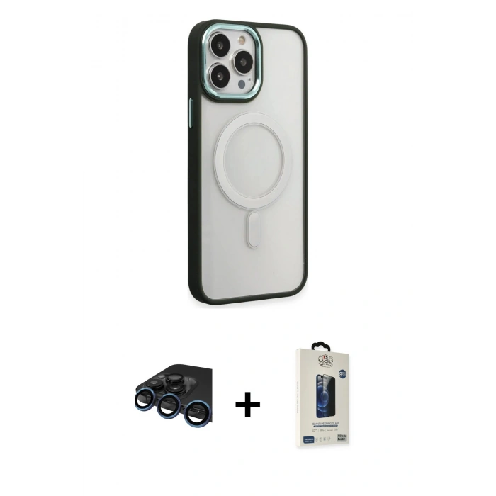 MARSİLYAN™- iPhone 15 Pro Max Kılıf Yankı Işık Özel Seri - Siyah Bilvis Hayalet Cam Ekran Koruyucu + Raze Metal Kamera Lens - LT