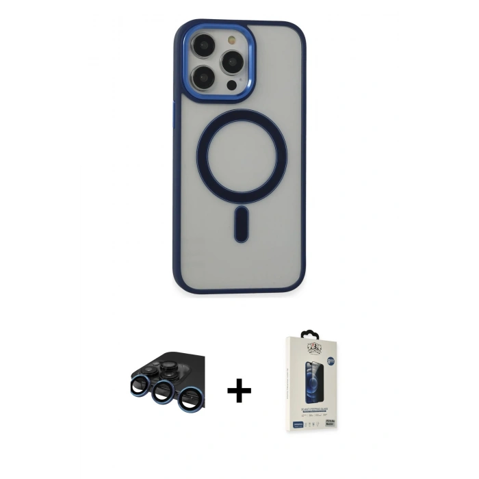 MARSİLYAN™- iPhone 15 Pro Max Kılıf Yankı Işık Özel Seri - Siyah Bilvis Hayalet Cam Ekran Koruyucu + Raze Metal Kamera Lens - LT