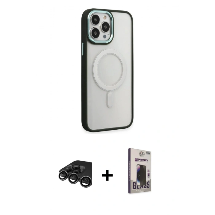 MARSİLYAN™- iPhone 15 Pro Max Kılıf Yankı Işık Özel Seri - Siyah Bilvis Hayalet Cam Ekran Koruyucu + Raze Metal Kamera Lens - TMGI