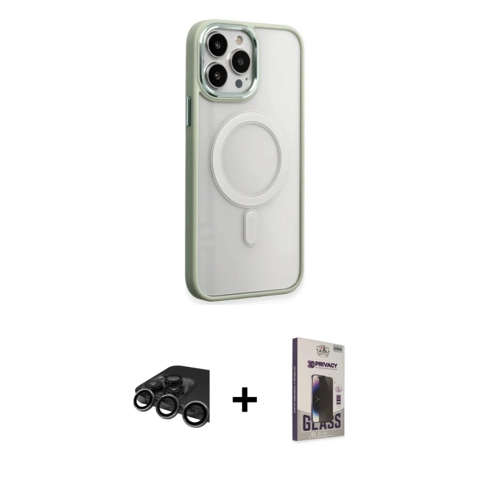 MARSİLYAN™- iPhone 15 Pro Max Kılıf Yankı Işık Özel Seri - Siyah Bilvis Hayalet Cam Ekran Koruyucu + Raze Metal Kamera Lens - TMGI