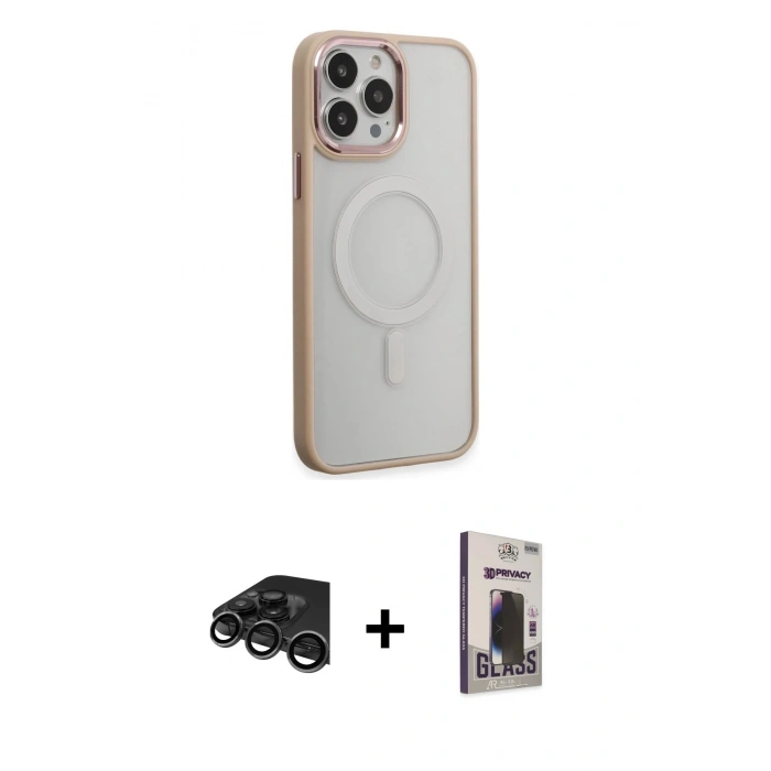 MARSİLYAN™- iPhone 15 Pro Max Kılıf Yankı Işık Özel Seri - Siyah Bilvis Hayalet Cam Ekran Koruyucu + Raze Metal Kamera Lens - TMGI