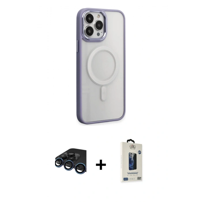 MARSİLYAN™- iPhone 15 Pro Max Kılıf Yankı Işık Özel Seri - Siyah Bilvis Hayalet Cam Ekran Koruyucu + Raze Metal Kamera Lens - LT