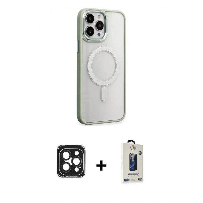 MARSİLYAN™- iPhone 15 Pro Max Kılıf Yankı Işık Özel Seri - Siyah Bilvis Hayalet Cam Ekran Koruyucu + PVD Metal Kamera Lens - SH