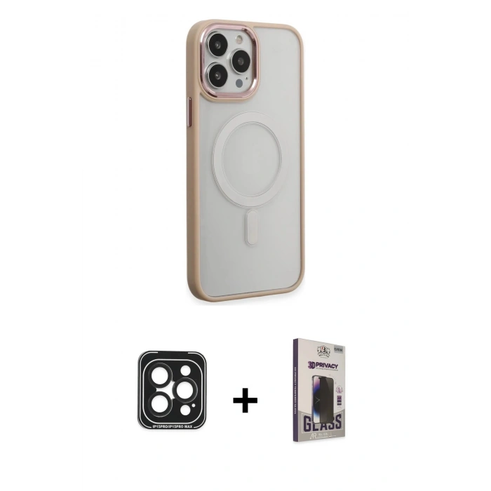 MARSİLYAN™- iPhone 15 Pro Max Kılıf Yankı Işık Özel Seri - Siyah Bilvis Hayalet Cam Ekran Koruyucu + Siyah PVD Metal Kamera Lens