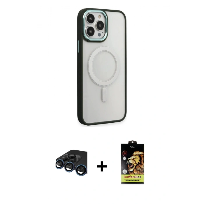 MARSİLYAN™- iPhone 15 Pro Max Kılıf Yankı Işık Özel Seri - Siyah Buffer Cam Ekran Koruyucu + Raze Metal Kamera Lens - LT