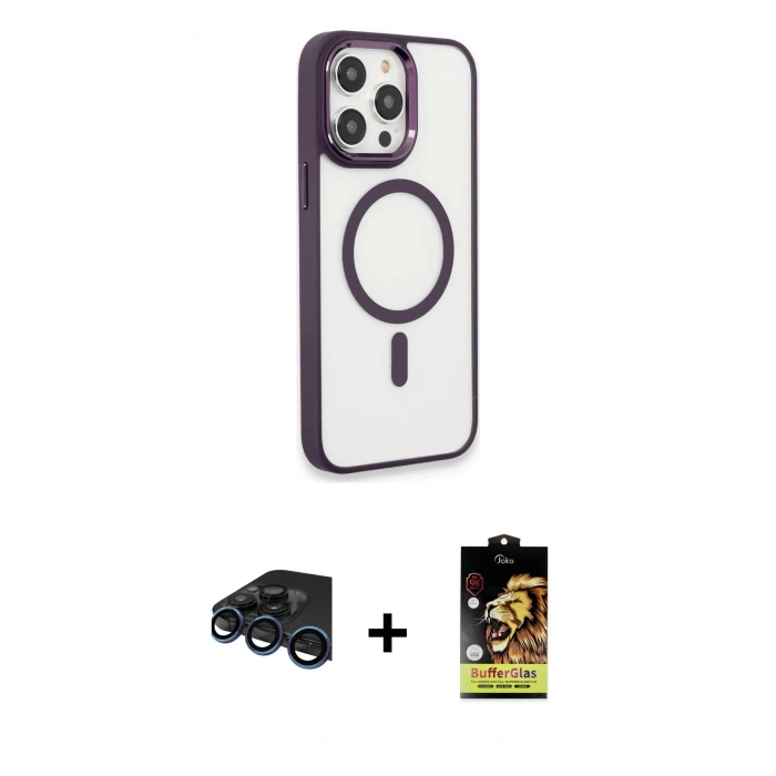 MARSİLYAN™- iPhone 15 Pro Max Kılıf Yankı Işık Özel Seri - Siyah Buffer Cam Ekran Koruyucu + Raze Metal Kamera Lens - LT