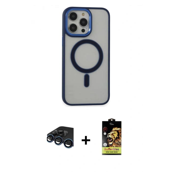 MARSİLYAN™- iPhone 15 Pro Max Kılıf Yankı Işık Özel Seri - Siyah Buffer Cam Ekran Koruyucu + Raze Metal Kamera Lens - LT