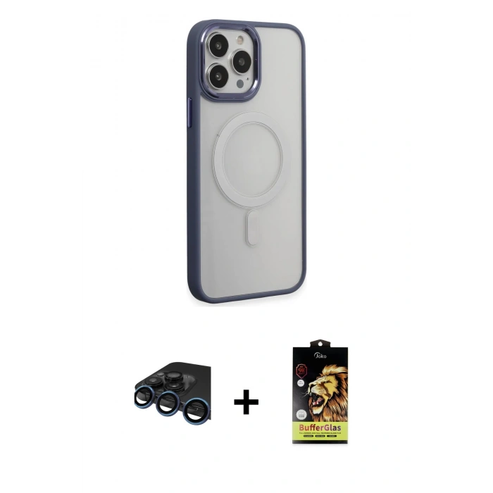 MARSİLYAN™- iPhone 15 Pro Max Kılıf Yankı Işık Özel Seri - Siyah Buffer Cam Ekran Koruyucu + Raze Metal Kamera Lens - LT