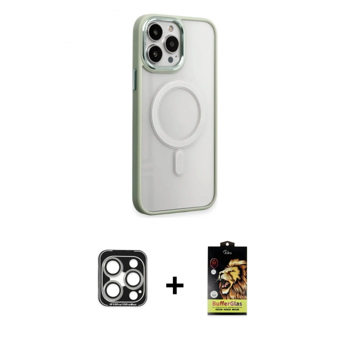 MARSİLYAN™- iPhone 15 Pro Max Kılıf Yankı Işık Özel Seri - Siyah Buffer Cam Ekran Koruyucu + PVD Metal Kamera Lens - GS