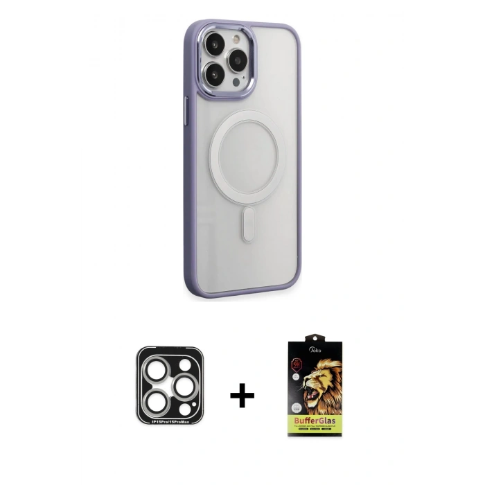 MARSİLYAN™- iPhone 15 Pro Max Kılıf Yankı Işık Özel Seri - Siyah Buffer Cam Ekran Koruyucu + PVD Metal Kamera Lens - GS