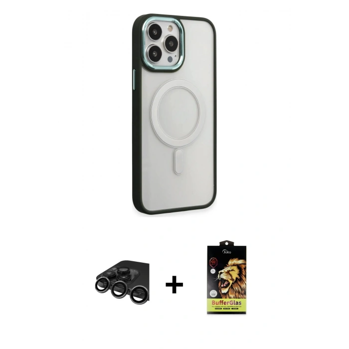 MARSİLYAN™- iPhone 15 Pro Max Kılıf Yankı Işık Özel Seri - Siyah Buffer Cam Ekran Koruyucu + Raze Metal Kamera Lens - TMGI
