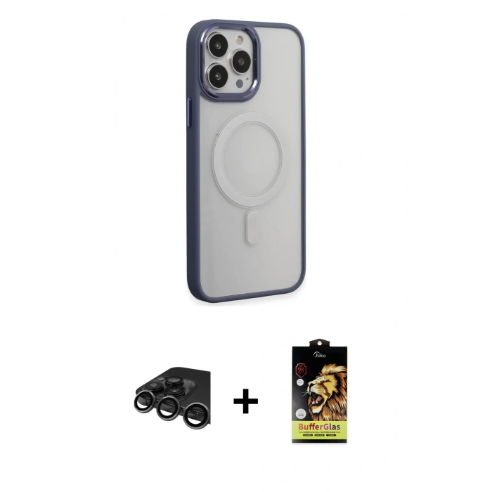 MARSİLYAN™- iPhone 15 Pro Max Kılıf Yankı Işık Özel Seri - Siyah Buffer Cam Ekran Koruyucu + Raze Metal Kamera Lens - TMGI
