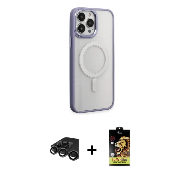 MARSİLYAN™- iPhone 15 Pro Max Kılıf Yankı Işık Özel Seri - Siyah Buffer Cam Ekran Koruyucu + Raze Metal Kamera Lens - TMGI