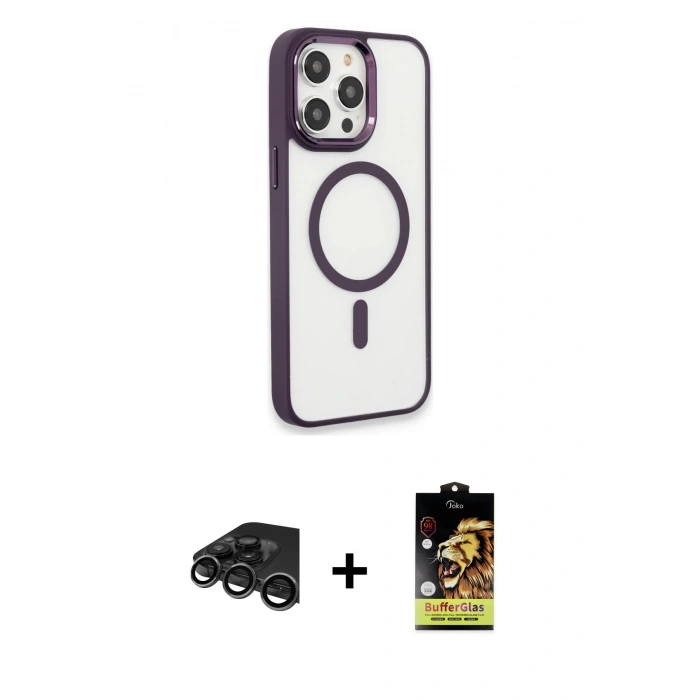 MARSİLYAN™- iPhone 15 Pro Max Kılıf Yankı Işık Özel Seri - Siyah Buffer Cam Ekran Koruyucu + Raze Metal Kamera Lens - TMGI