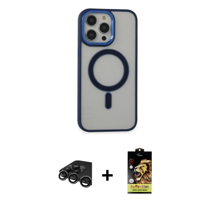 MARSİLYAN™- iPhone 15 Pro Max Kılıf Yankı Işık Özel Seri - Siyah Buffer Cam Ekran Koruyucu + Raze Metal Kamera Lens - TMGI