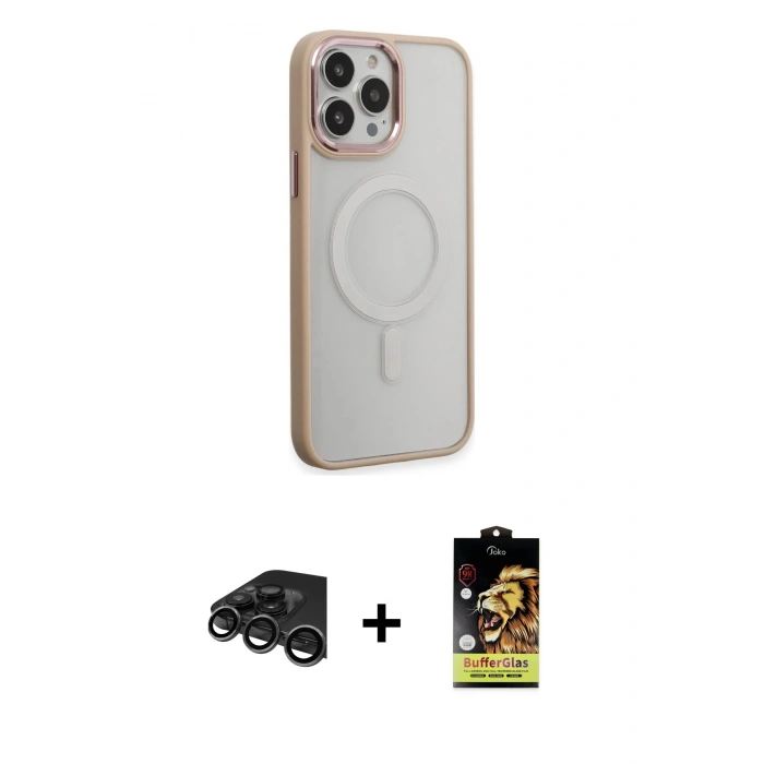 MARSİLYAN™- iPhone 15 Pro Max Kılıf Yankı Işık Özel Seri - Siyah Buffer Cam Ekran Koruyucu + Raze Metal Kamera Lens - TMGI