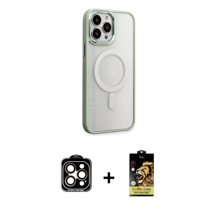 MARSİLYAN™- iPhone 15 Pro Max Kılıf Yankı Işık Özel Seri - Siyah Buffer Cam Ekran Koruyucu + Turuncu PVD Metal Kamera Lens