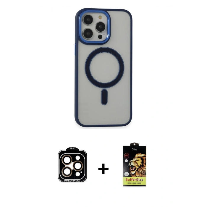 MARSİLYAN™- iPhone 15 Pro Max Kılıf Yankı Işık Özel Seri - Siyah Buffer Cam Ekran Koruyucu + Turuncu PVD Metal Kamera Lens