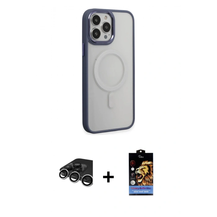 MARSİLYAN™- iPhone 15 Pro Max Kılıf Yankı Işık Özel Seri - Siyah Buffer Hayalet Cam Ekran Koruyucu + Raze Metal Kamera Lens - GS