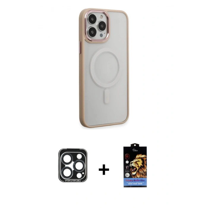 MARSİLYAN™- iPhone 15 Pro Max Kılıf Yankı Işık Özel Seri - Siyah Buffer Hayalet Cam Ekran Koruyucu + PVD Metal Kamera Lens - LT
