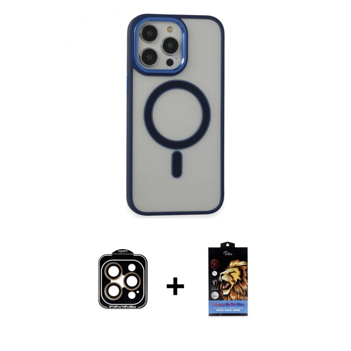 MARSİLYAN™- iPhone 15 Pro Max Kılıf Yankı Işık Özel Seri - Siyah Buffer Hayalet Cam Ekran Koruyucu + PVD Metal Kamera Lens - TU