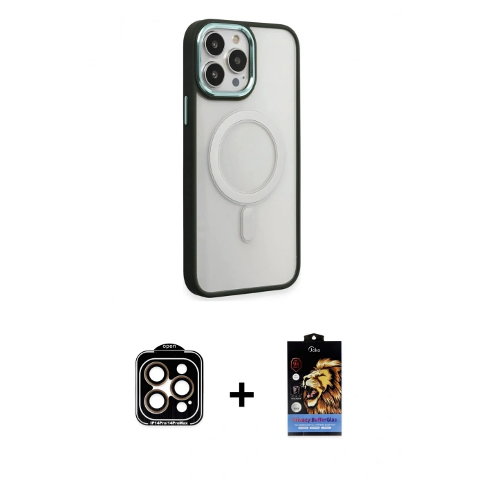MARSİLYAN™- iPhone 15 Pro Max Kılıf Yankı Işık Özel Seri - Siyah Buffer Hayalet Cam Ekran Koruyucu + PVD Metal Kamera Lens - TU