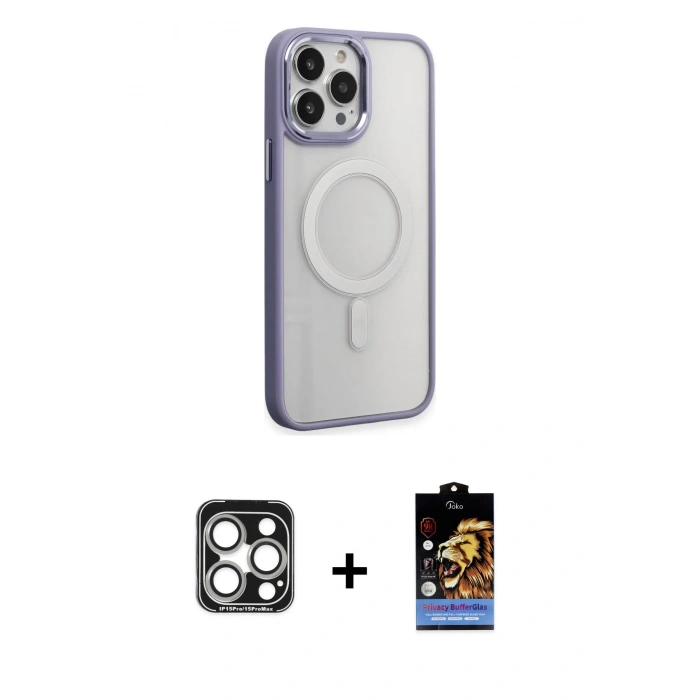 MARSİLYAN™- iPhone 15 Pro Max Kılıf Yankı Işık Özel Seri - Siyah Buffer Hayalet Cam Ekran Koruyucu + PVD Metal Kamera Lens - GS