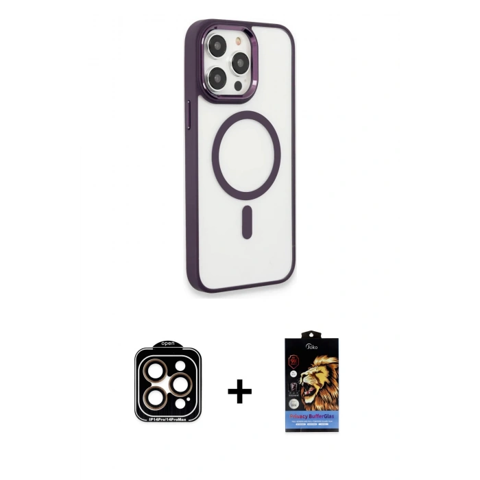 MARSİLYAN™- iPhone 15 Pro Max Kılıf Yankı Işık Özel Seri - Siyah Buffer Hayalet Cam Ekran Koruyucu + PVD Metal Kamera Lens - TU