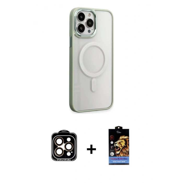 MARSİLYAN™- iPhone 15 Pro Max Kılıf Yankı Işık Özel Seri - Siyah Buffer Hayalet Cam Ekran Koruyucu + PVD Metal Kamera Lens - TU