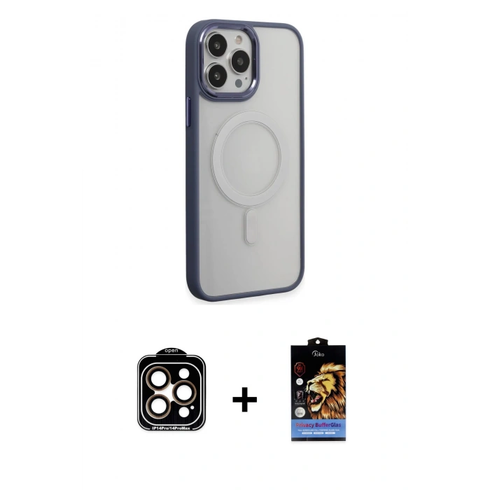MARSİLYAN™- iPhone 15 Pro Max Kılıf Yankı Işık Özel Seri - Siyah Buffer Hayalet Cam Ekran Koruyucu + PVD Metal Kamera Lens - TU