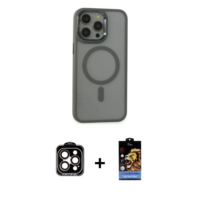 MARSİLYAN™- iPhone 15 Pro Max Kılıf Yankı Işık Özel Seri - Siyah Buffer Hayalet Cam Ekran Koruyucu + PVD Metal Kamera Lens - TU