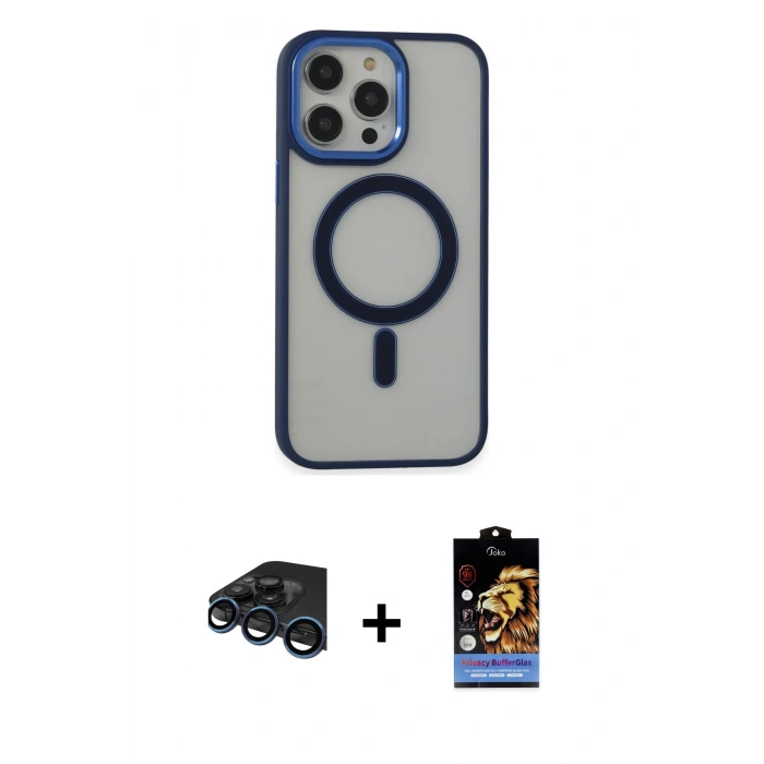 MARSİLYAN™- iPhone 15 Pro Max Kılıf Yankı Işık Özel Seri - Siyah Buffer Hayalet Cam Ekran Koruyucu + Raze Metal Kamera Lens - LT