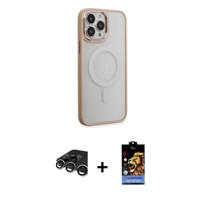 MARSİLYAN™- iPhone 15 Pro Max Kılıf Yankı Işık Özel Seri - Siyah Buffer Hayalet Cam Ekran Koruyucu + Raze Metal Kamera Lens - GS
