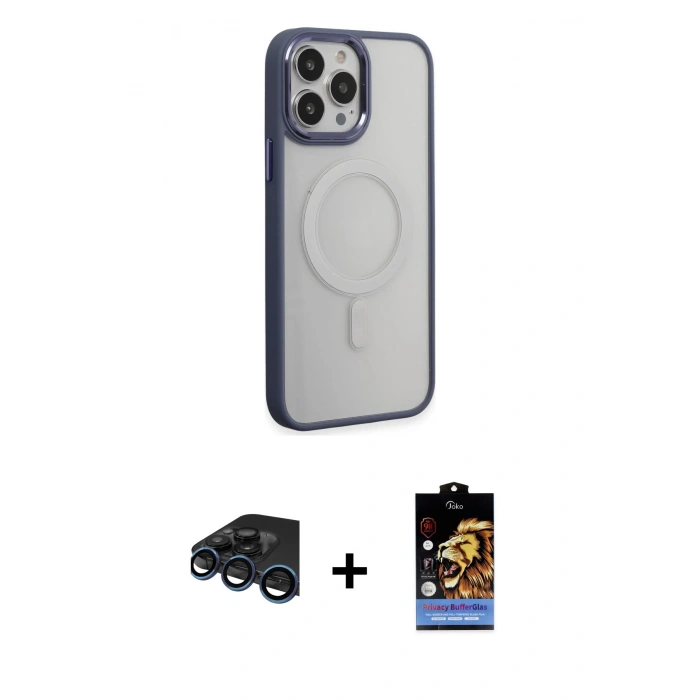 MARSİLYAN™- iPhone 15 Pro Max Kılıf Yankı Işık Özel Seri - Siyah Buffer Hayalet Cam Ekran Koruyucu + Raze Metal Kamera Lens - LT