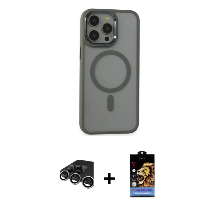 MARSİLYAN™- iPhone 15 Pro Max Kılıf Yankı Işık Özel Seri - Siyah Buffer Hayalet Cam Ekran Koruyucu + Raze Metal Kamera Lens - GS