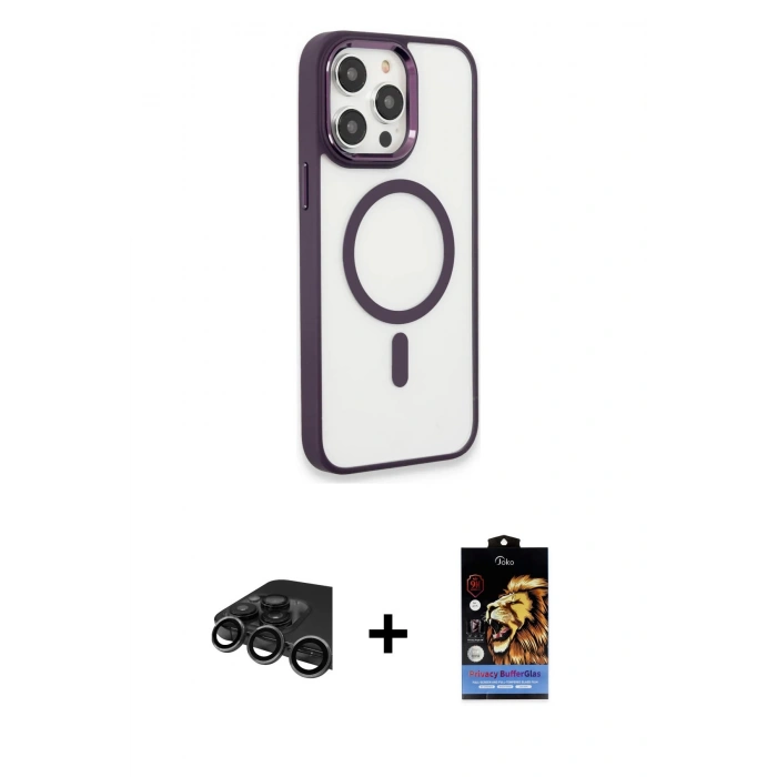 MARSİLYAN™- iPhone 15 Pro Max Kılıf Yankı Işık Özel Seri - Siyah Buffer Hayalet Cam Ekran Koruyucu + Raze Metal Kamera Lens - TMGI