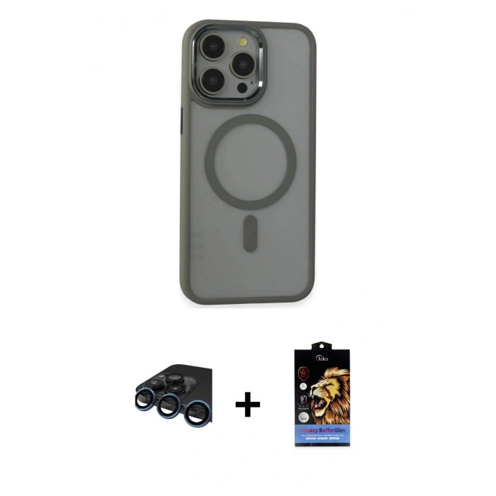 MARSİLYAN™- iPhone 15 Pro Max Kılıf Yankı Işık Özel Seri - Siyah Buffer Hayalet Cam Ekran Koruyucu + Raze Metal Kamera Lens - LT