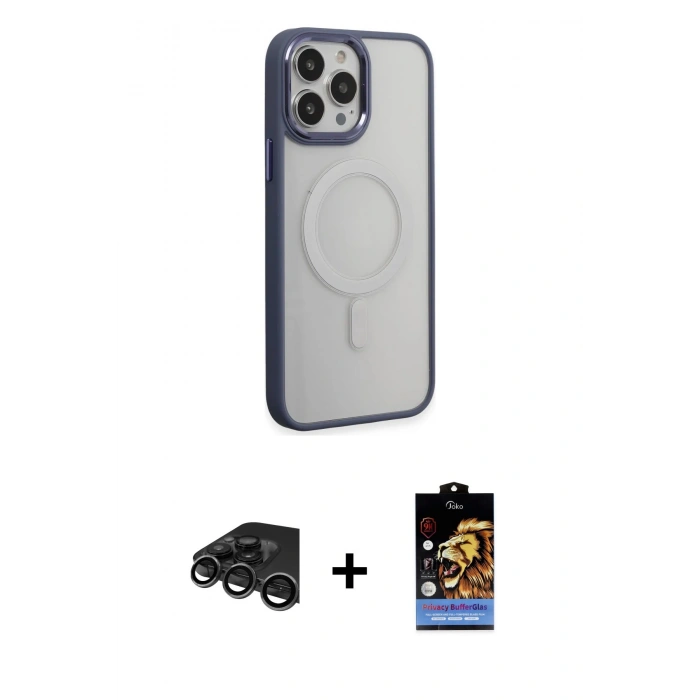 MARSİLYAN™- iPhone 15 Pro Max Kılıf Yankı Işık Özel Seri - Siyah Buffer Hayalet Cam Ekran Koruyucu + Raze Metal Kamera Lens - TMGI